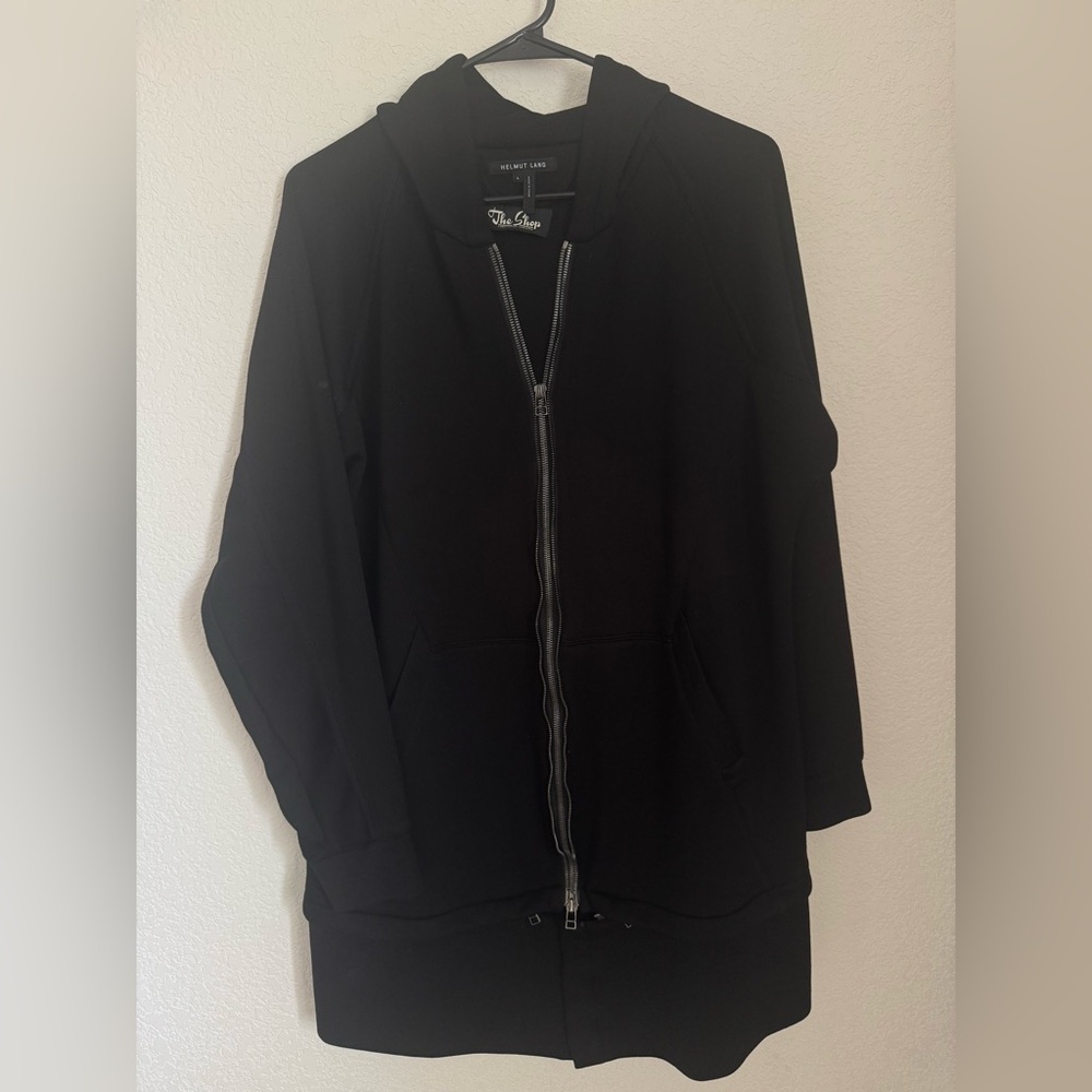 Helmut Lang Black Longline Zip Hoodie size large
